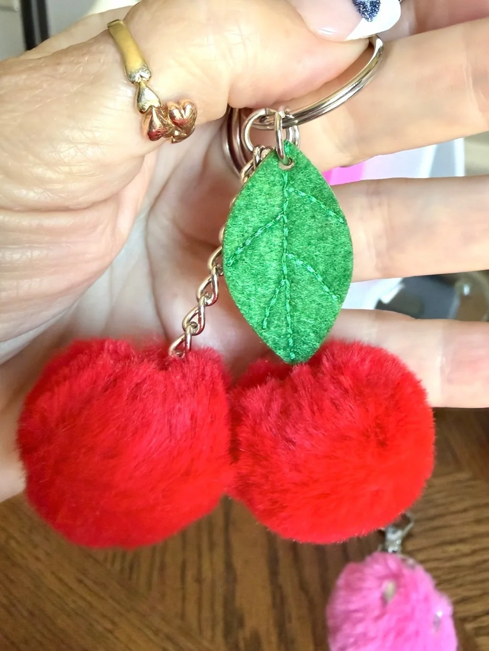 Pom Pom Fruit Keychain Accessory - Strawberry, cherries or lemon Choose 1